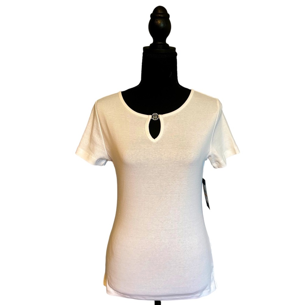 NWT Tommy Hilfiger Basic White Keyhole Front Cotton T-Shirt Size S